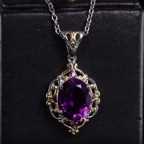 Antique Style Ring/Necklace  Set - African Amethyst and Orissa Rhodolite Garnet - Picture 2 of 6